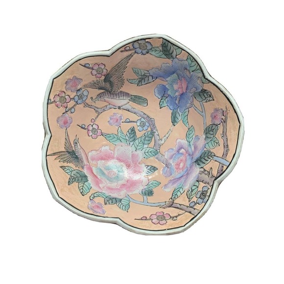 Unbranded Other - Vintage Chinoiserie Famille Rose Bird Decorative Bowl Pastels Petals RARE